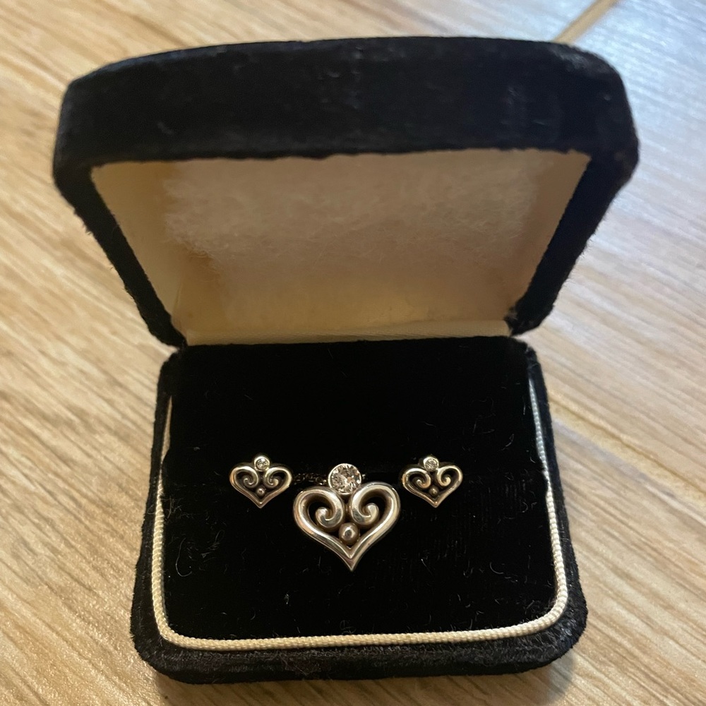 Silver Brighton Alcazar Heart with Gemstone Necklace & Stud Earrings